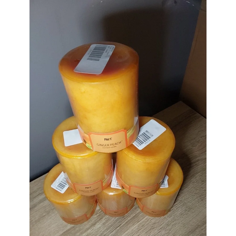 6 Lot Pier 1 Scented Pillar Candle Ginger Peach Rare 3